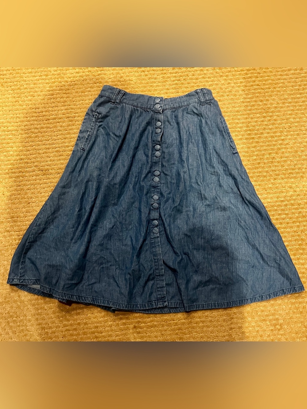 Zara Indigo Chambray Button-Front A-Line Lightweight Denim Skirt